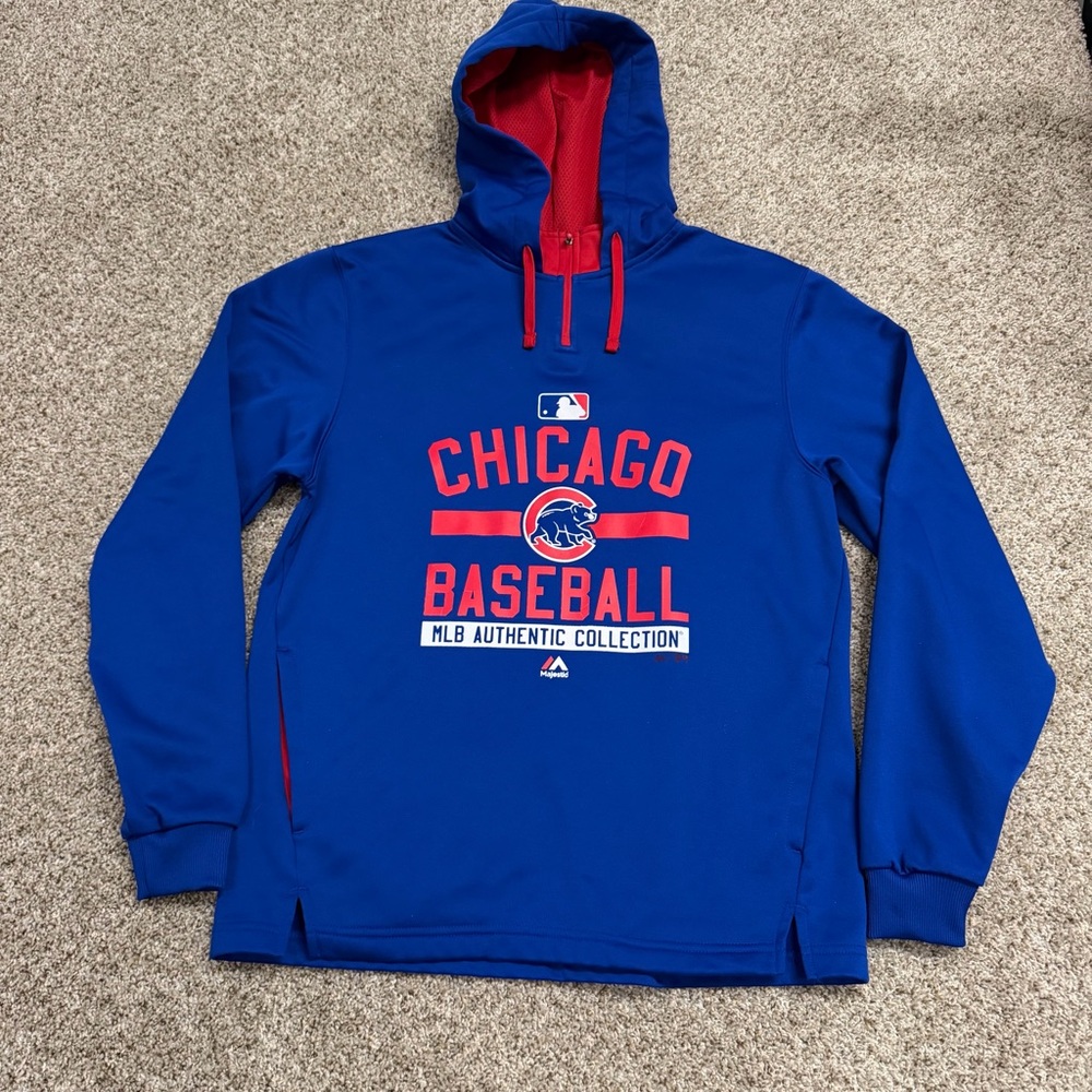 Majestic Chicago Cubs Hoodie Mens Medium MLB Authentic Collection Blue